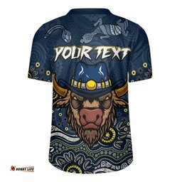 North Queensland Cowboys V-Neck Rugby Jerseys - Custom Blue North Queensland Cowboys Blooded Aboriginal Inspired