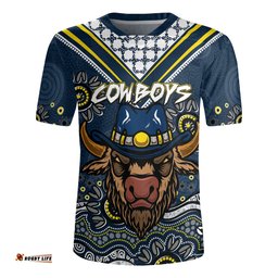 North Queensland Cowboys V-Neck Rugby Jerseys - Custom Blue North Queensland Cowboys Blooded Aboriginal Inspired
