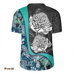 Australia Warratah Goanna Aboriginal V-Neck Rugby Jerseys - Waratah Flowers With Blue Lizards, Stones, Sand Dot Art Painting Inspired V-Neck Rugby Jerseys