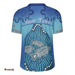 Australia Aboriginal Custom V-Neck Rugby Jerseys - Blue Aboriginal Dot With Fish V-Neck Rugby Jerseys