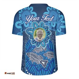 Australia Aboriginal Custom V-Neck Rugby Jerseys - Blue Aboriginal Dot With Fish Personalised Photo V-Neck Rugby Jerseys