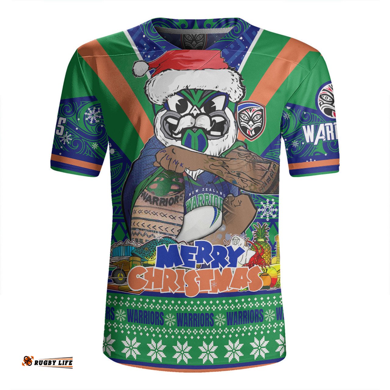 New Zealand Warriors Christmas Custom V-Neck Rugby Jerseys - Warriors Santa Aussie Big Things V-Neck Rugby Jerseys