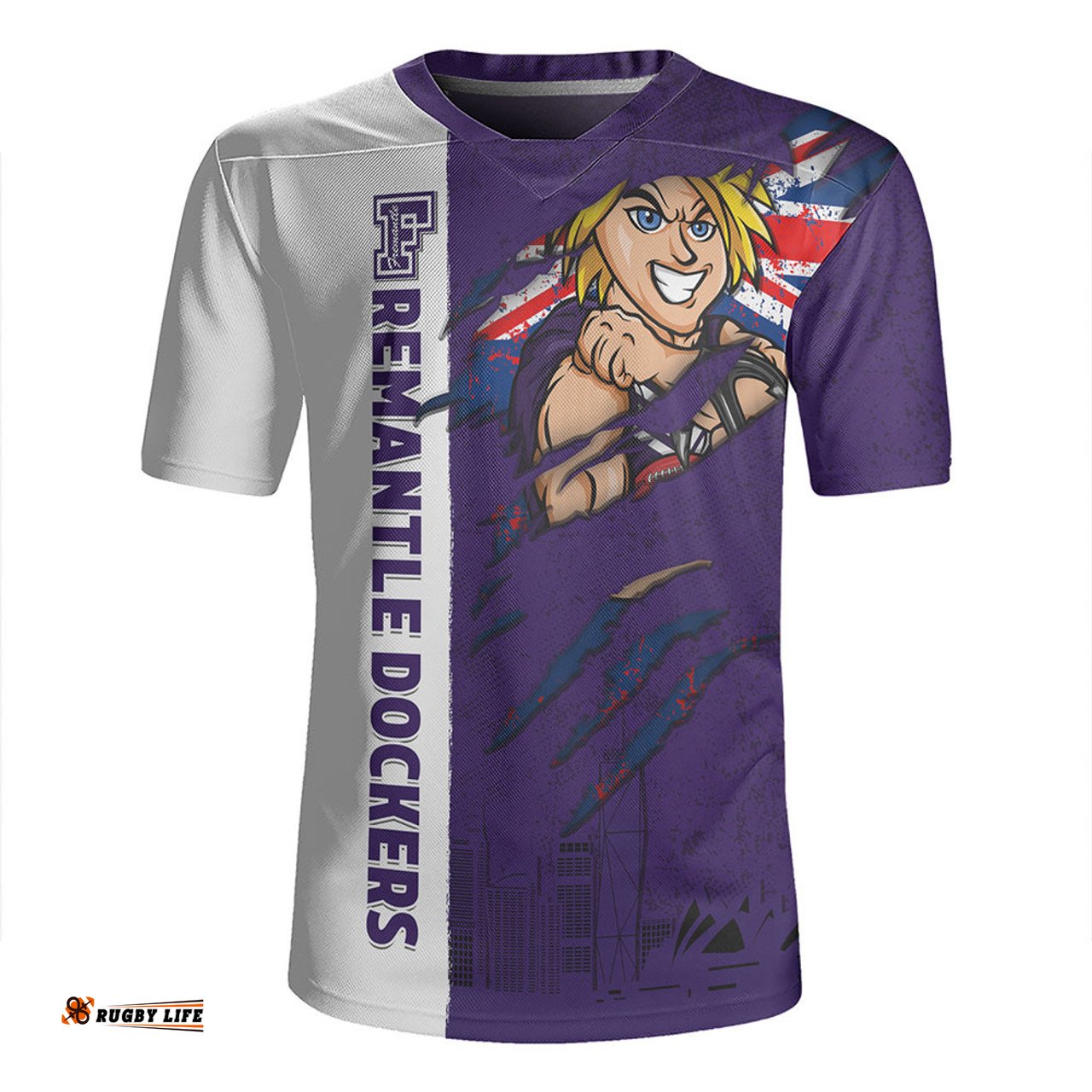 Fremantle V-Neck Rugby Jerseys Burning Passion Of Power Scratch Style