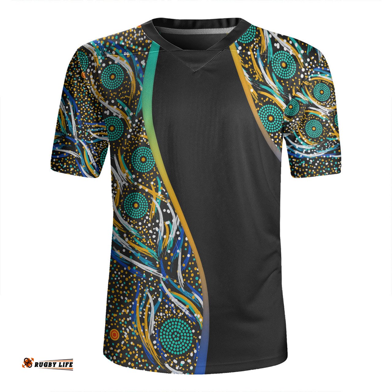 Australia Aboriginal Custom V-Neck Rugby Jerseys - Color Dot Dreamtime V-Neck Rugby Jerseys