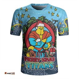 Gold Coast Titans Christmas Custom V-Neck Rugby Jerseys - Merry Christmas Our Beloved Team With Aboriginal Dot Art Pattern V-Neck Rugby Jerseys