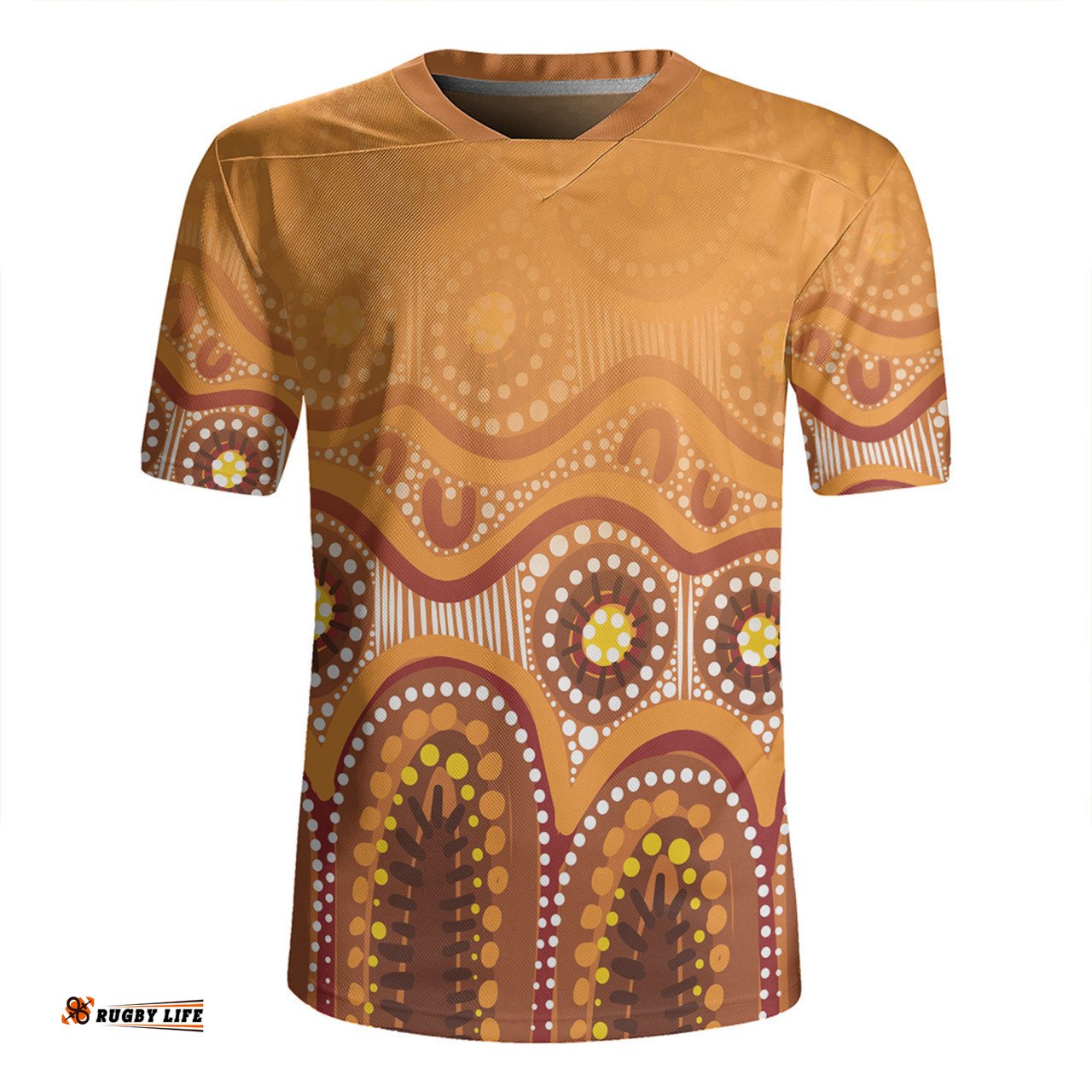 Australia Aboriginal Custom V-Neck Rugby Jerseys - Brown Aboriginal Dot V-Neck Rugby Jerseys