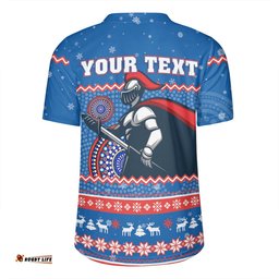 Newcastle Knights Christmas Custom V-Neck Rugby Jerseys - Ugly Xmas And Aboriginal Patterns For Die Hard Fan V-Neck Rugby Jerseys