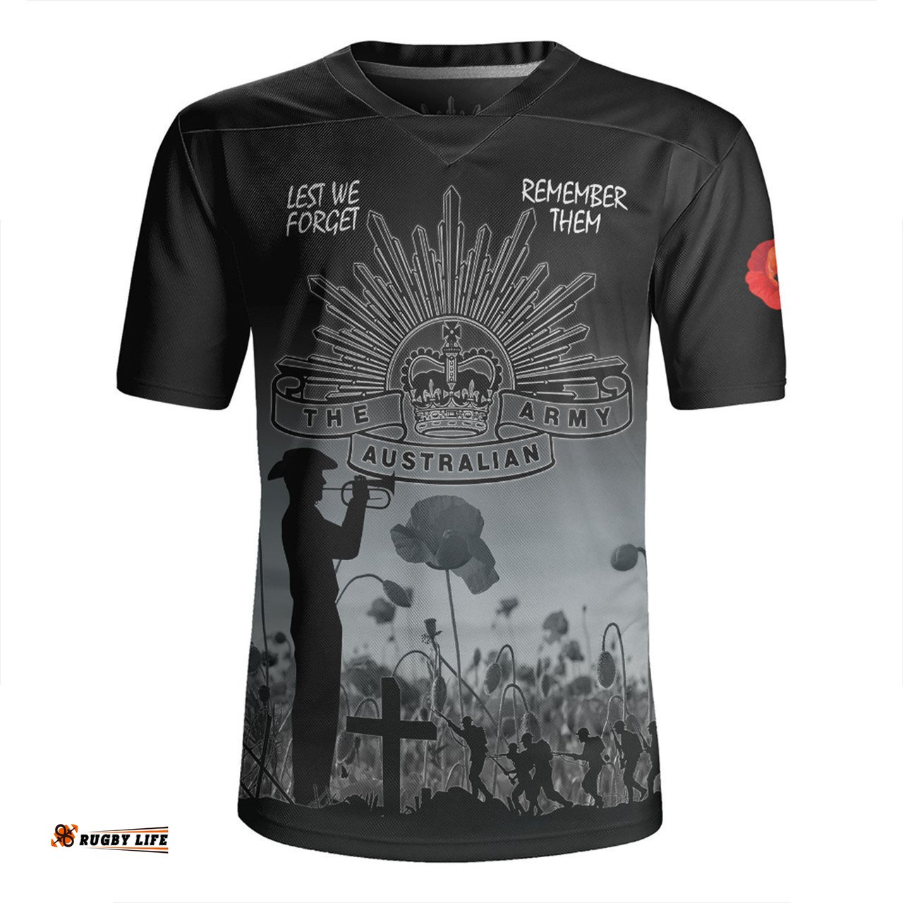 Australia Anzac Day V-Neck Rugby Jerseys - Lest We Forget Black V-Neck Rugby Jerseys