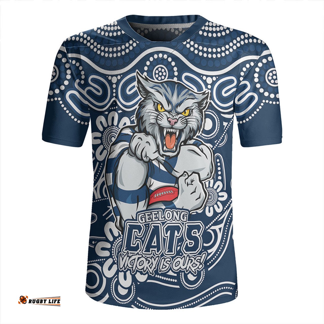 Geelong Cats V-Neck Rugby Jerseys Aboriginal Inspired Tough Fan Football For Life