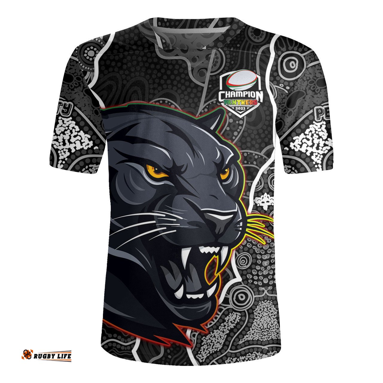 Penrith Panthers Grand Final Custom V-Neck Rugby Jerseys - Custom Penrith Panthers With Contemporary Style Of Aboriginal Painting V-Neck Rugby Jerseys