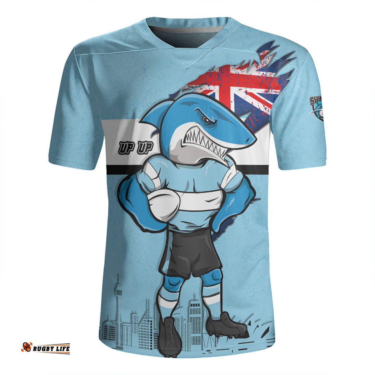 Cronulla-Sutherland Sharks V-Neck Rugby Jerseys Custom For Die Hard Fan Australia Flag Scratch Style