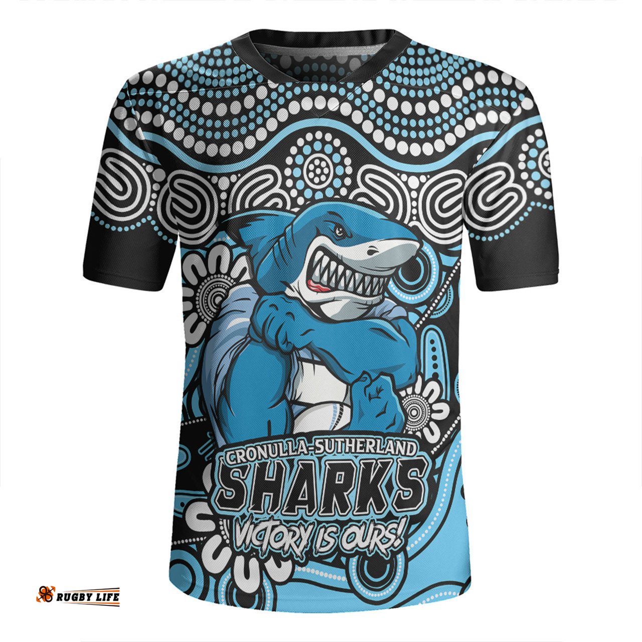 Cronulla-Sutherland Sharks V-Neck Rugby Jerseys Aboriginal Inspired Tough Fan Rugby For Life