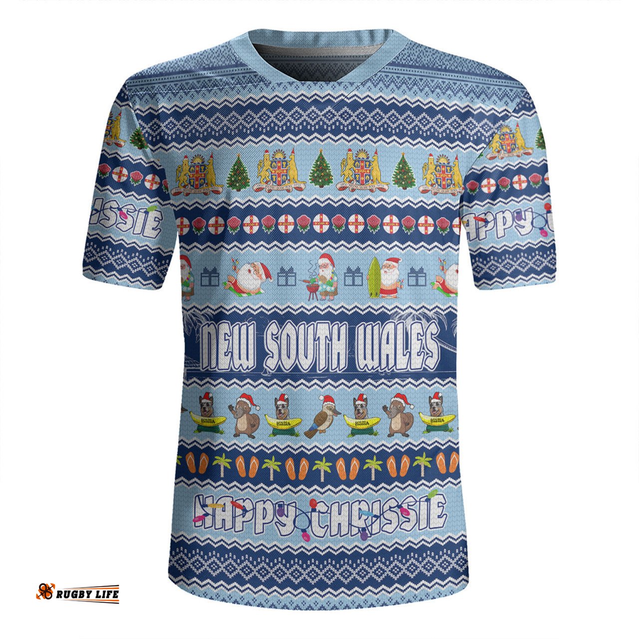 New South Wales Christmas Custom V-Neck Rugby Jerseys - Happy Chrissie Ugly Style V-Neck Rugby Jerseys