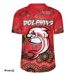 Redcliffe Dolphins V-Neck Rugby Jerseys - Custom Red Redcliffe Dolphins Blooded Aboriginal Inspired