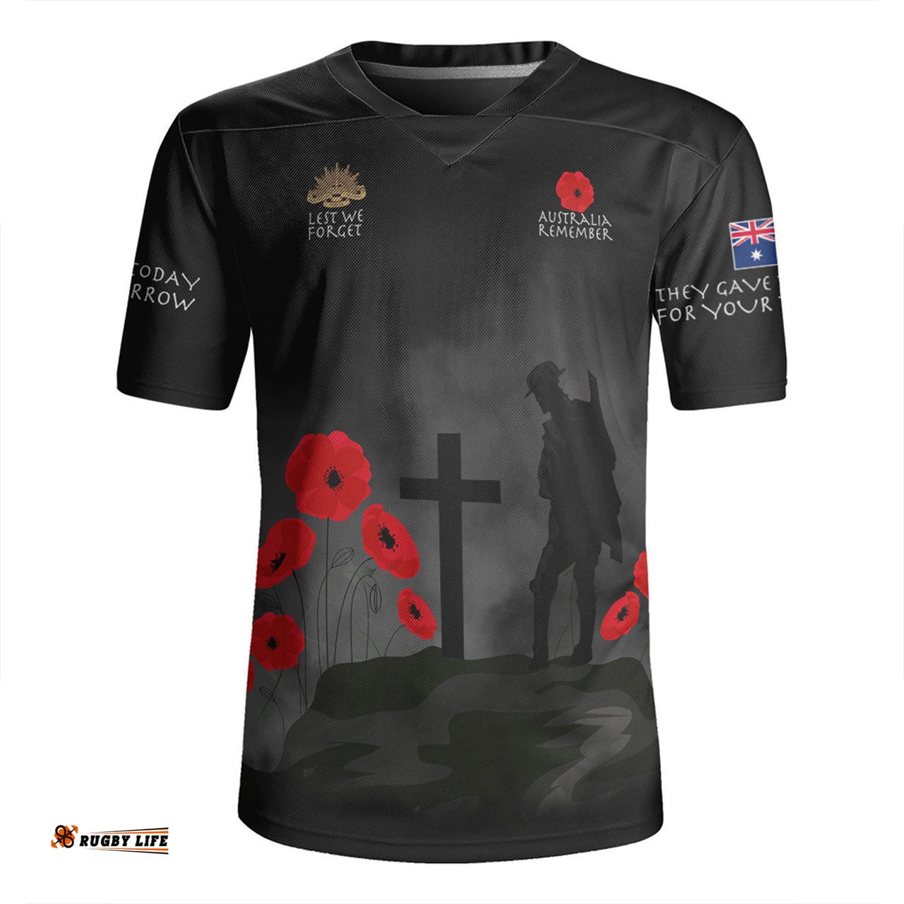Australia Anzac Day V-Neck Rugby Jerseys - Australia Remember Black V-Neck Rugby Jerseys