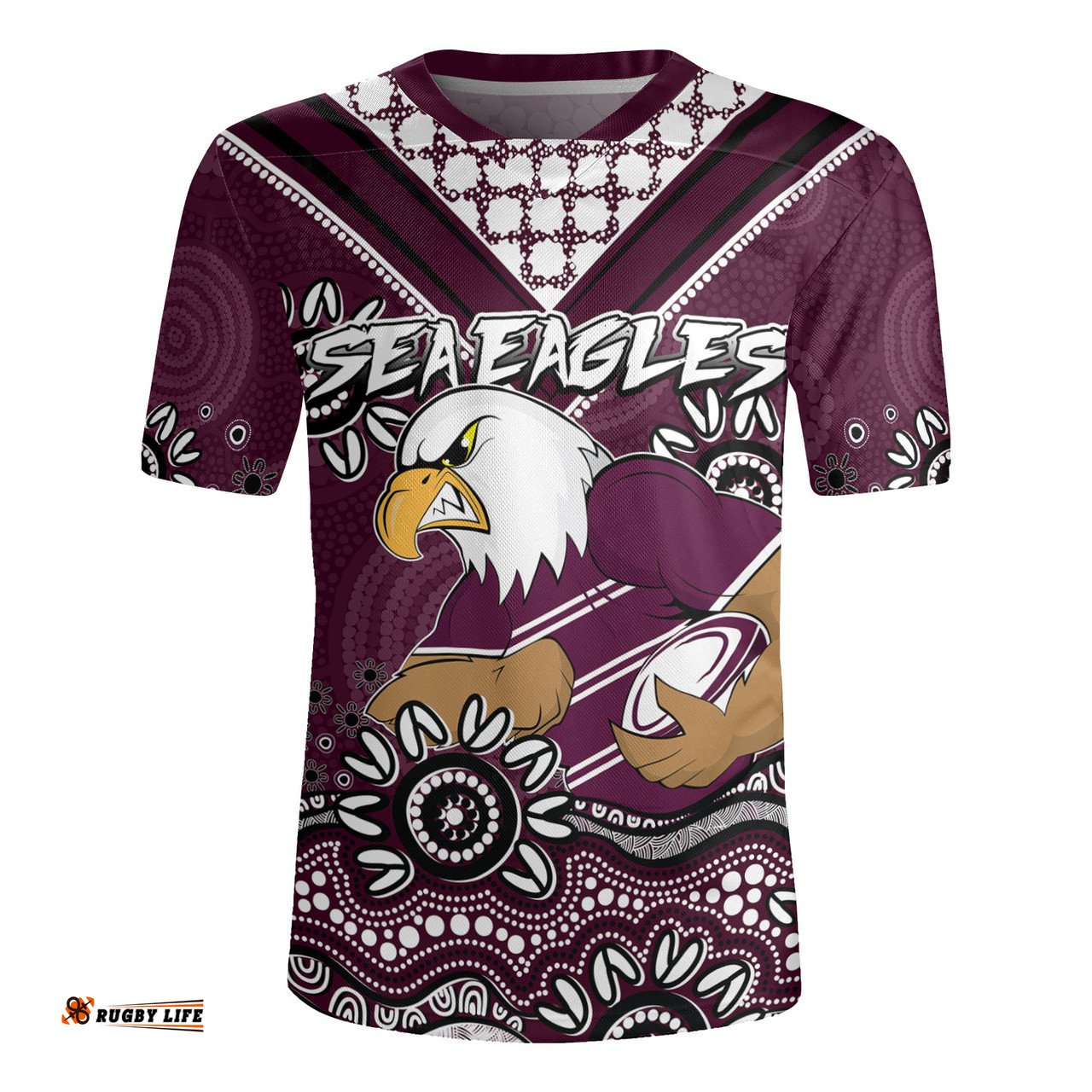 Manly Warringah Sea Eagles V-Neck Rugby Jerseys - Custom Maroon Manly Warringah Sea Eagles Blooded Aboriginal Inspired
