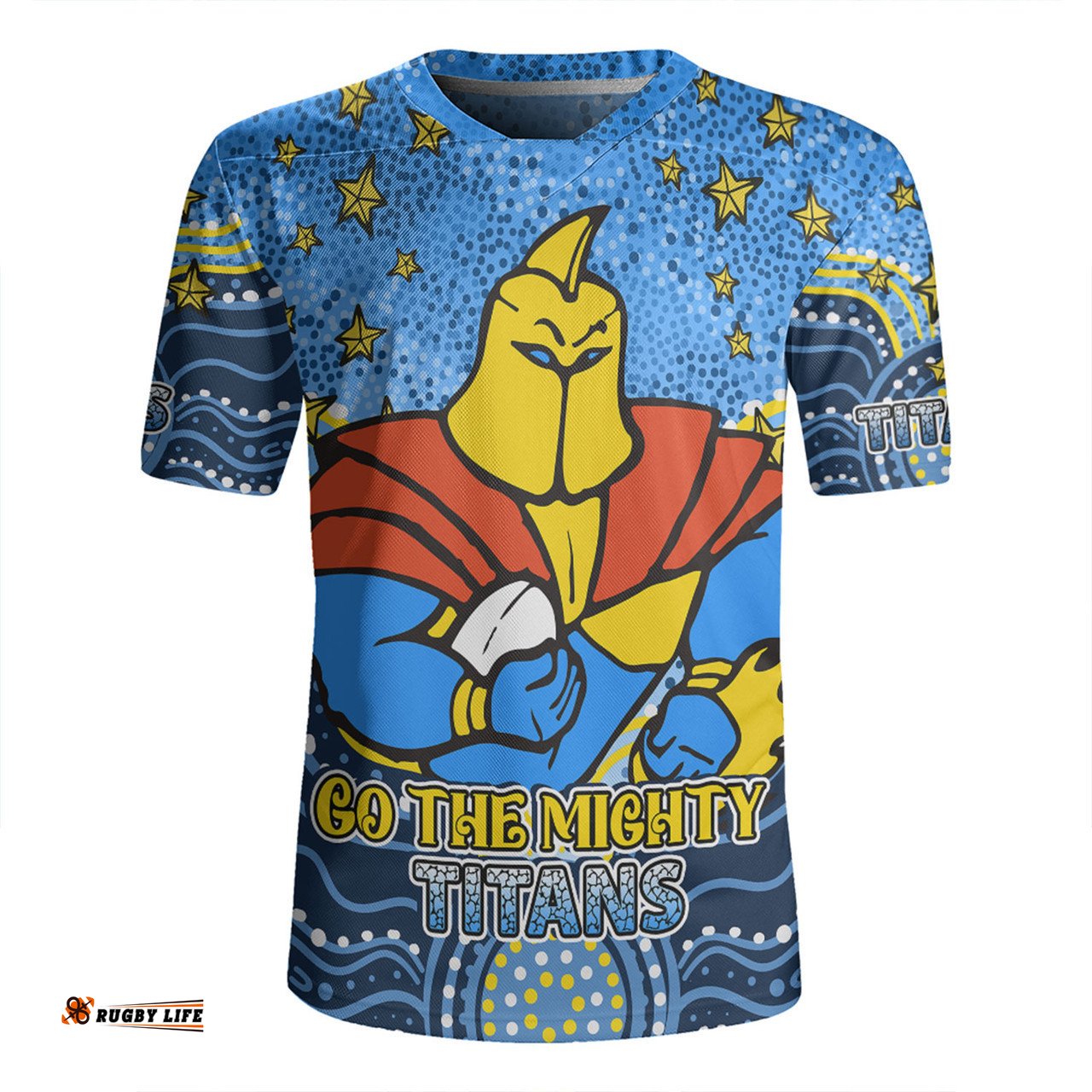 Gold Coast Titans Custom V-Neck Rugby Jerseys - Custom With Aboriginal Inspired Style Of Dot Painting Patterns V-Neck Rugby Jerseys