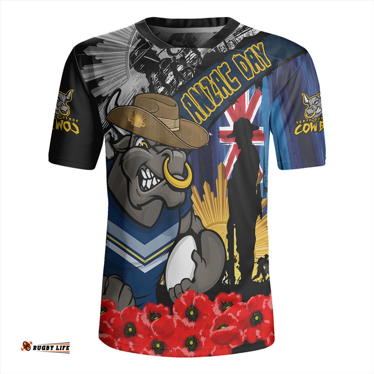 North Queensland Cowboys V-Neck Rugby Jerseys United In Spirit Anzac Day Tribute