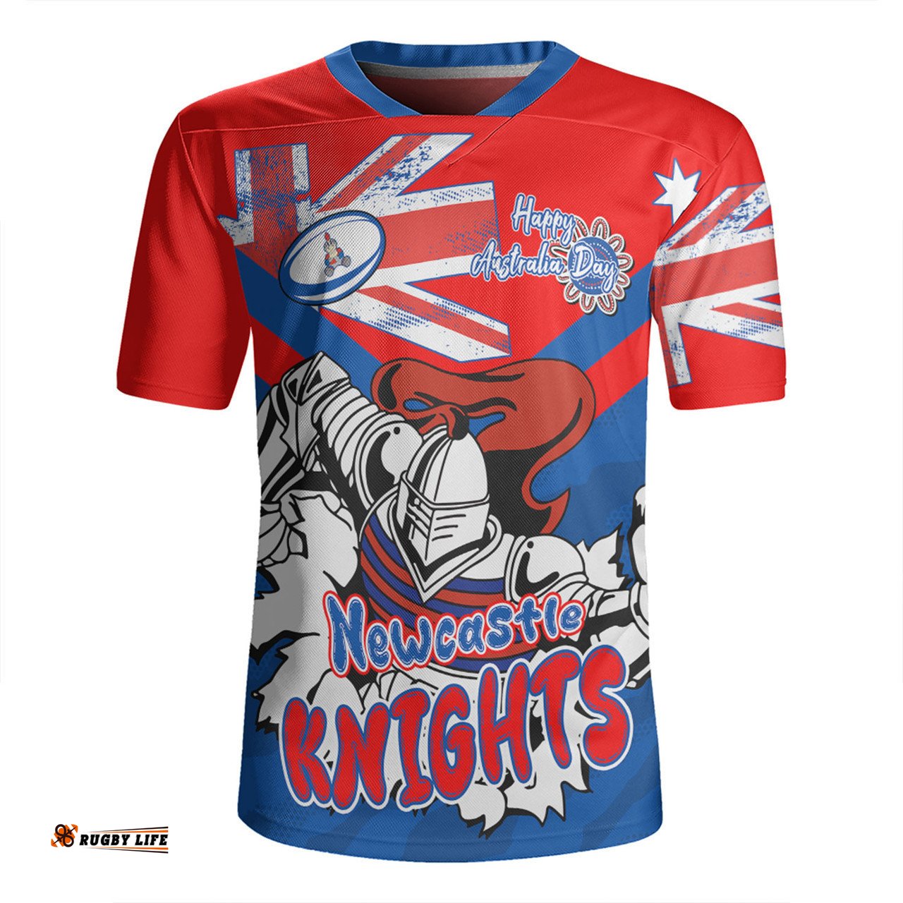 Newcastle Knights V-Neck Rugby Jerseys - Happy Australia Day We Are One And Free