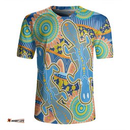 Australia Platypus Aboriginal V-Neck Rugby Jerseys - Blue Platypus With Aboriginal Art Dot Painting Patterns Inspired V-Neck Rugby Jerseys