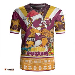 Brisbane Broncos Christmas Custom V-Neck Rugby Jerseys - Broncos Santa Aussie Big Things Christmas V-Neck Rugby Jerseys