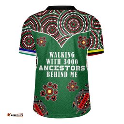 Australia Aboriginal V-Neck Rugby Jerseys - Walking with 3000 Ancestors Behind Me Green Patterns V-Neck Rugby Jerseys