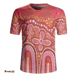 Australia Aboriginal V-Neck Rugby Jerseys - Dot painting illustration in Aboriginal style Red V-Neck Rugby Jerseys