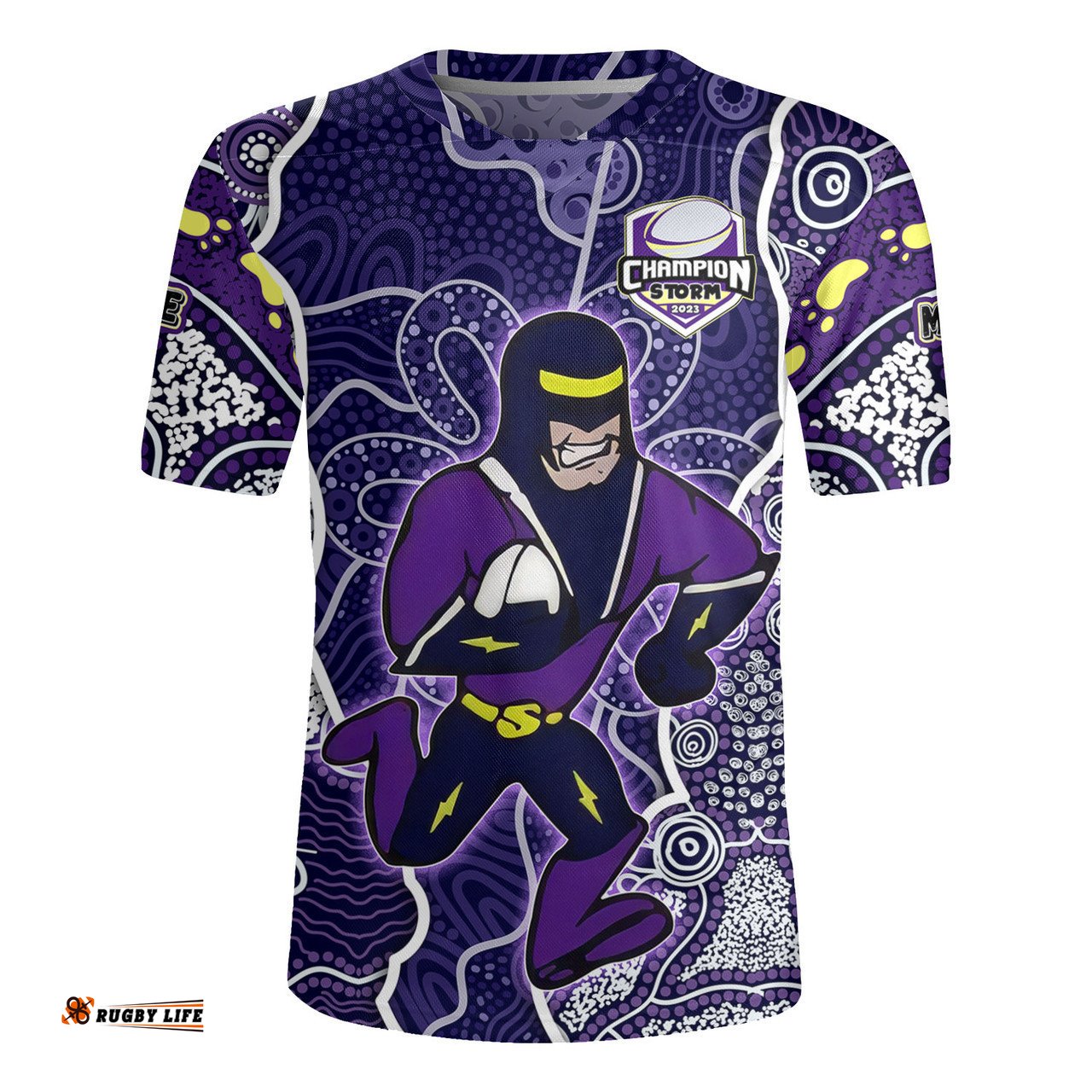 Melbourne Storm Grand Final Custom V-Neck Rugby Jerseys - Custom Melbourne Storm With Contemporary Style Of Aboriginal Painting V-Neck Rugby Jerseys