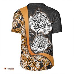 Australia Warratah Goanna Aboriginal V-Neck Rugby Jerseys - Waratah Flowers With Orange Lizards, Stones, Sand Dot Art Painting Inspired V-Neck Rugby Jerseys