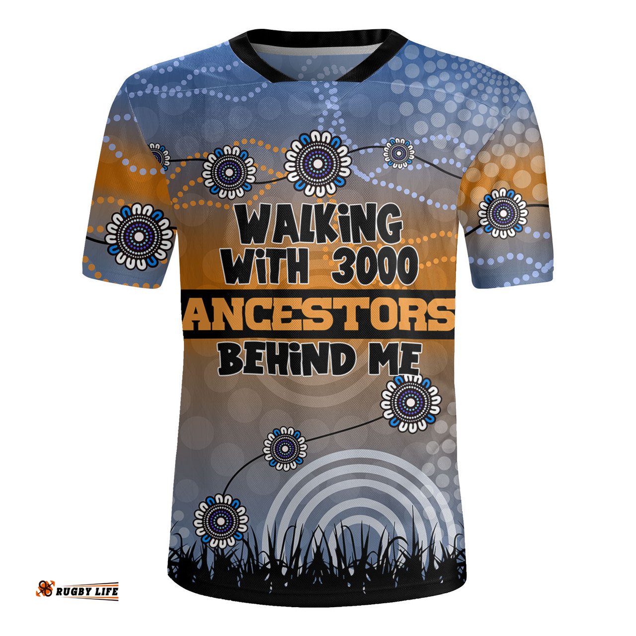 Australia Aboriginal V-Neck Rugby Jerseys - Walking with 3000 Ancestors Behind Me Blue Patterns V-Neck Rugby Jerseys