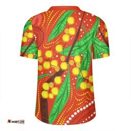 Australia Aboriginal V-Neck Rugby Jerseys - Aboriginal Dot Art Of Australian Yellow Wattle Painting V-Neck Rugby Jerseys
