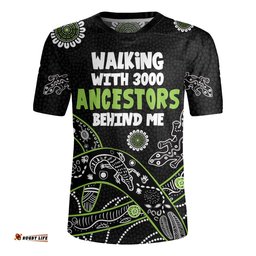 Australia Aboriginal V-Neck Rugby Jerseys - Walking with 3000 Ancestors Behind Me Black and Green Patterns V-Neck Rugby Jerseys