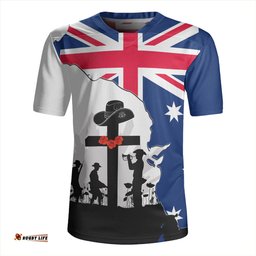 Australia Anzac Day V-Neck Rugby Jerseys - Anzac Day With Map And Flag Australia V-Neck Rugby Jerseys