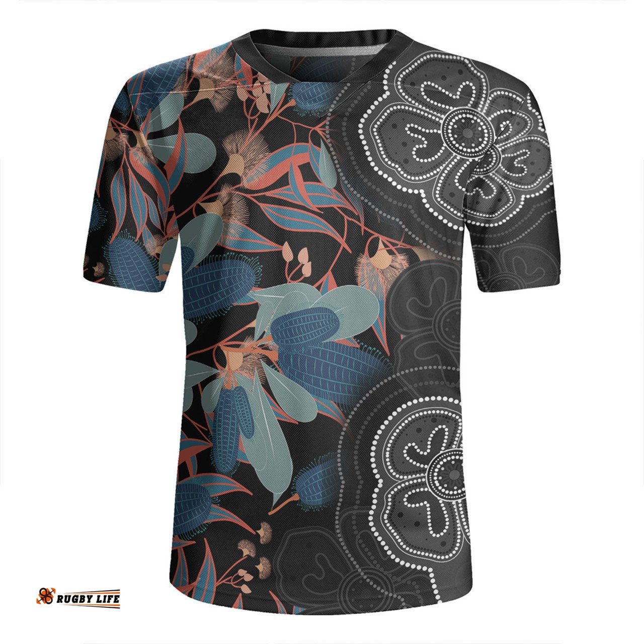 Australia Aboriginal V-Neck Rugby Jerseys - Australian Native Floral Seamless Pattern V-Neck Rugby Jerseys