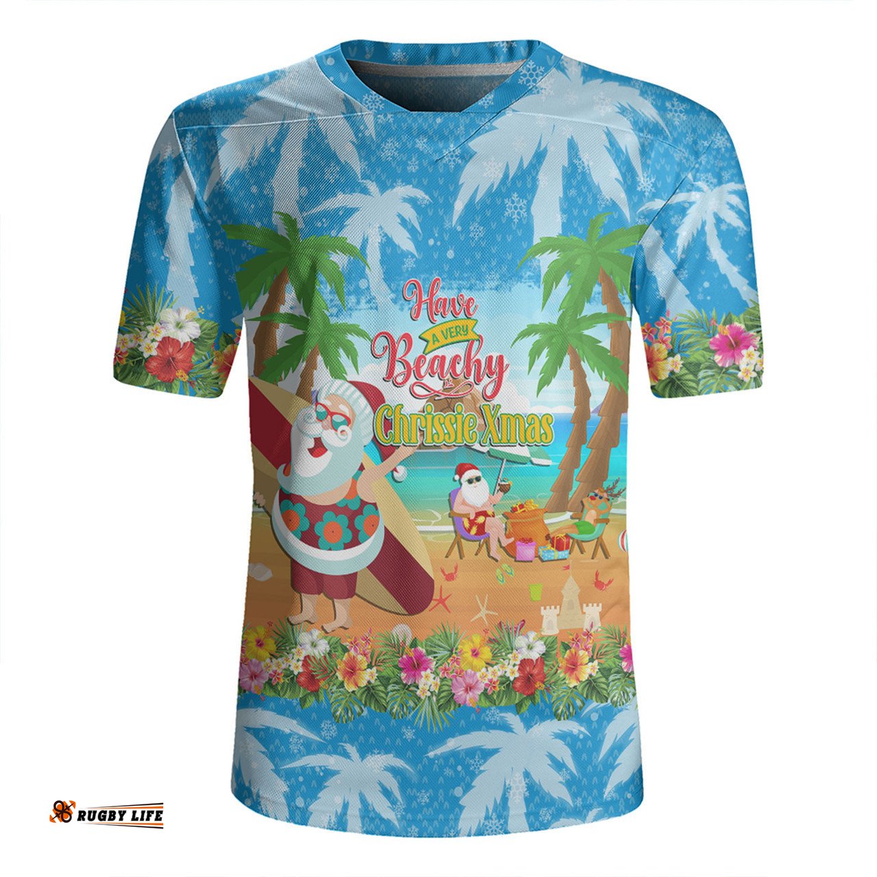 Australia Christmas Custom V-Neck Rugby Jerseys - Have A Very Beachy Chrissie Xmas V-Neck Rugby Jerseys
