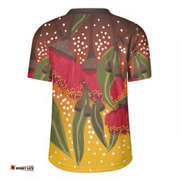 Australia Aboriginal V-Neck Rugby Jerseys - Red Eucalyptus Aboriginal Dot Art V-Neck Rugby Jerseys