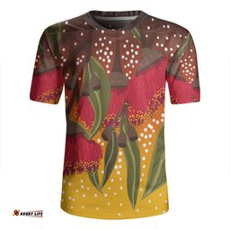 Australia Aboriginal V-Neck Rugby Jerseys - Red Eucalyptus Aboriginal Dot Art V-Neck Rugby Jerseys