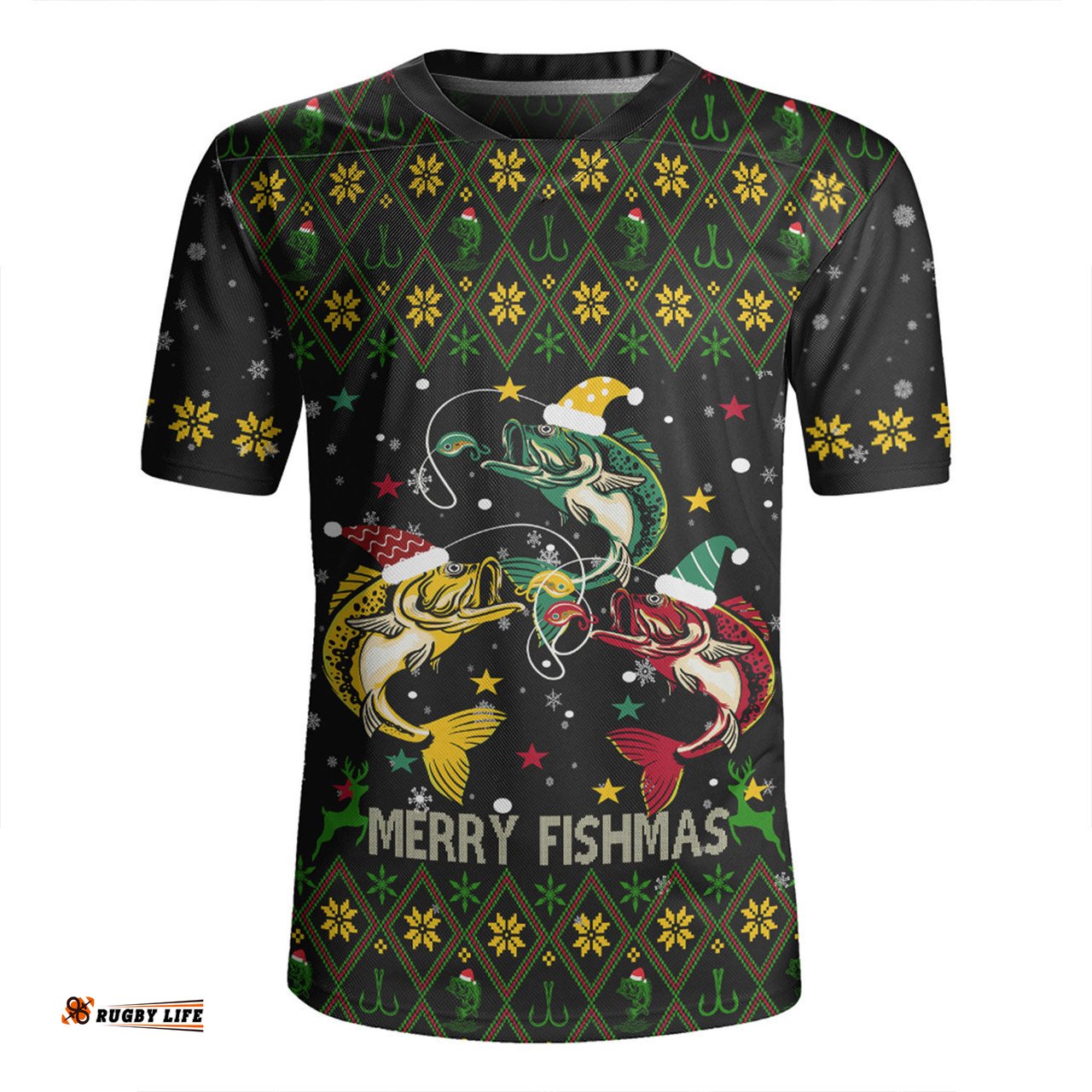 Australia Christmas Fishing Custom V-Neck Rugby Jerseys - Merry Fishmas Fishing Ugly Christmas V-Neck Rugby Jerseys