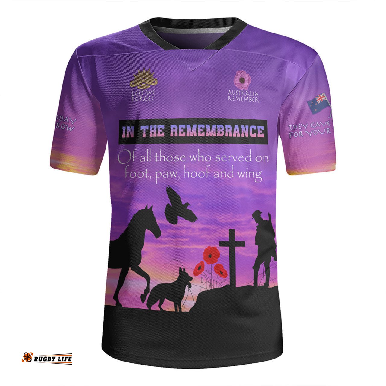 Australia Anzac Day V-Neck Rugby Jerseys - In remembrance of all those who served on foot paw hoof and wing V-Neck Rugby Jerseys