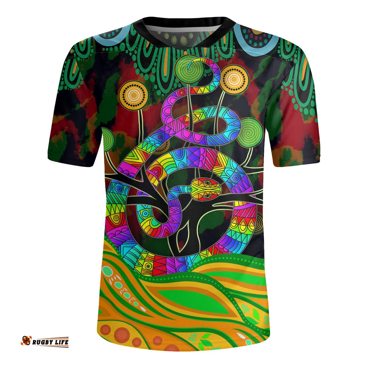 Australia Aboriginal V-Neck Rugby Jerseys - Australia Rainbow Snake And Tree Aboriginal Style V-Neck Rugby Jerseys