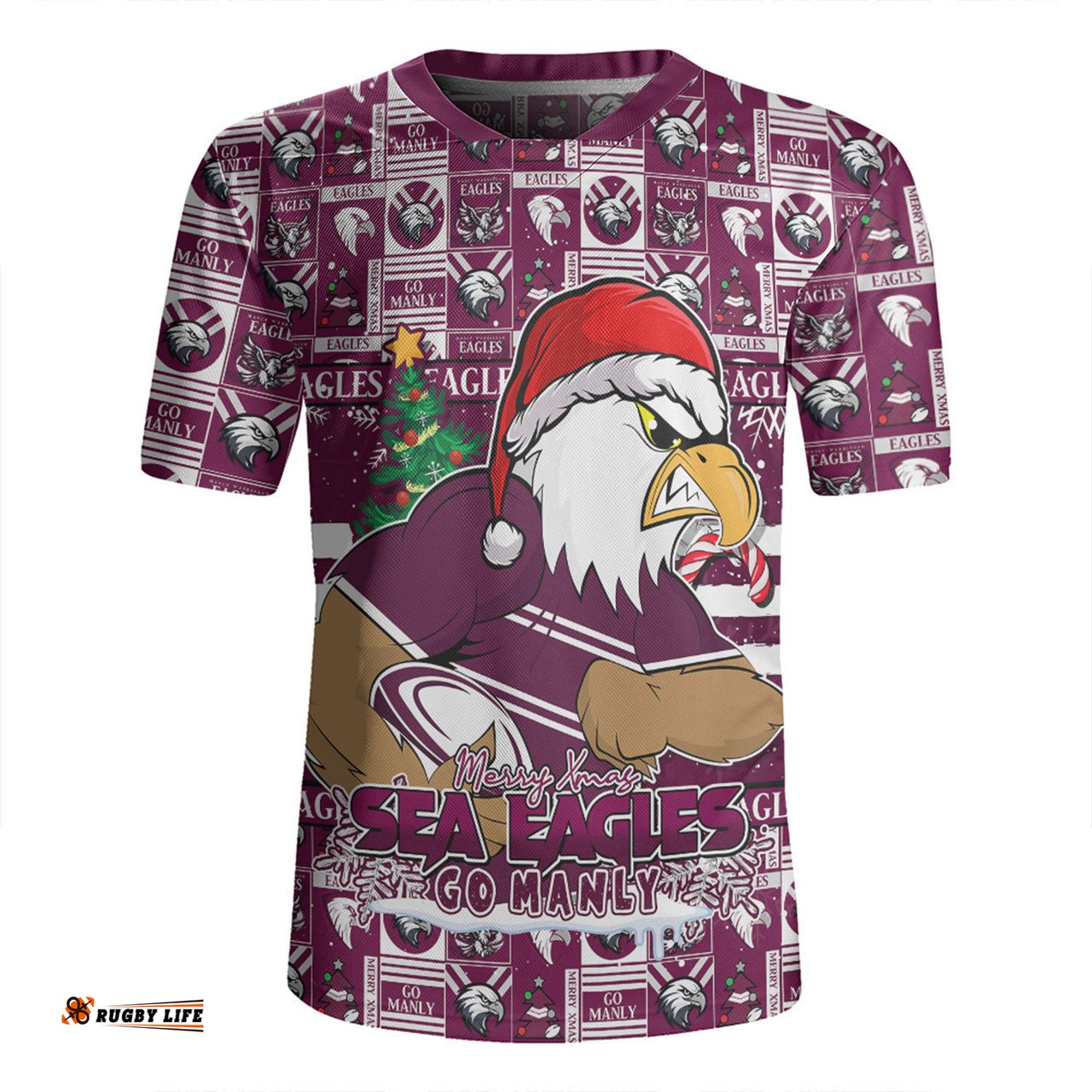 Manly Warringah Sea Eagles V-Neck Rugby Jerseys Merry Ugly Christmas Comic Style