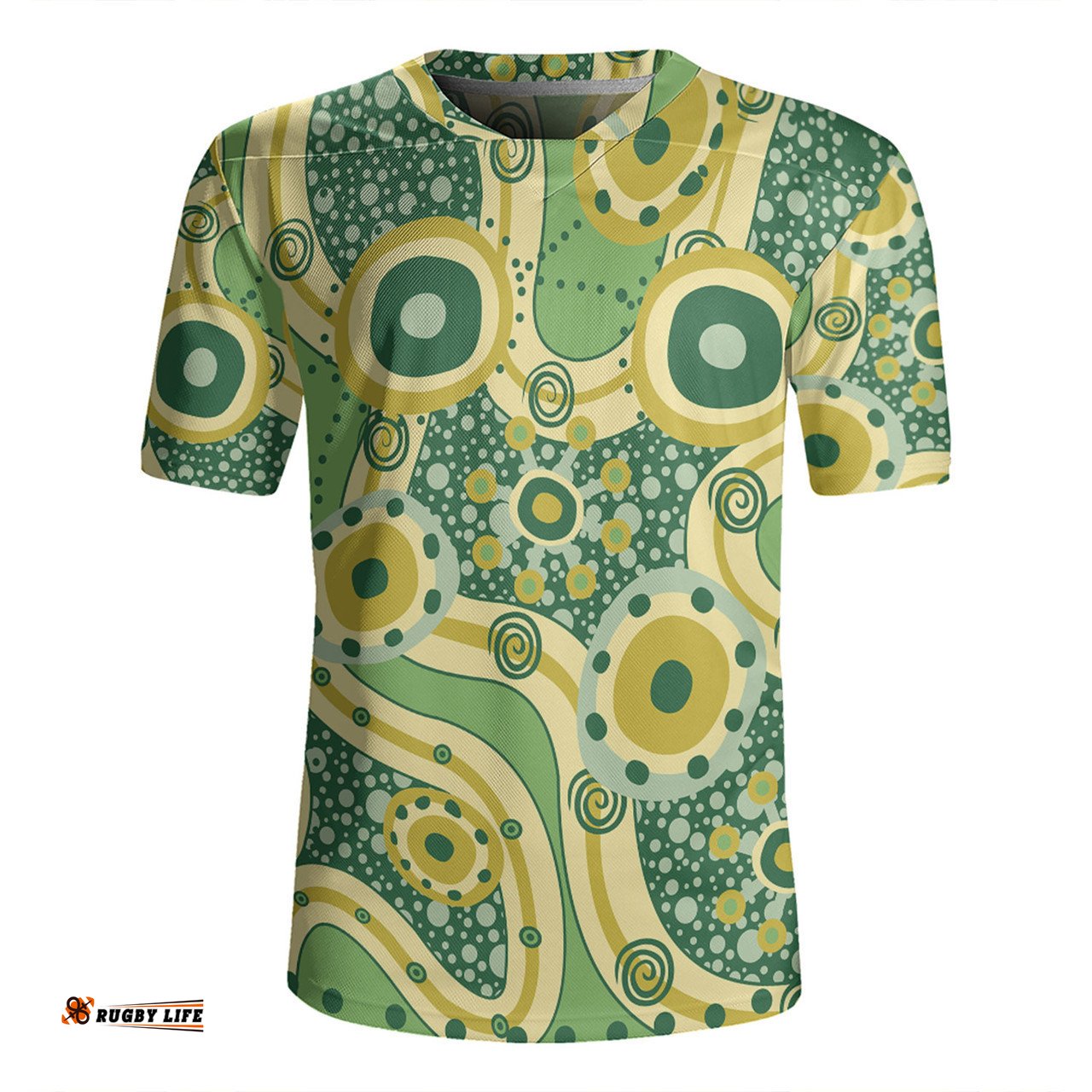 Australia Aboriginal V-Neck Rugby Jerseys - Yellow Aboriginal Dot Art Inspired V-Neck Rugby Jerseys