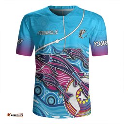 Australia Fishing Aboriginal Fishing Custom V-Neck Rugby Jerseys - Fishaholic With The Dhari Symbol And Aboriginal Pattern V-Neck Rugby Jerseys