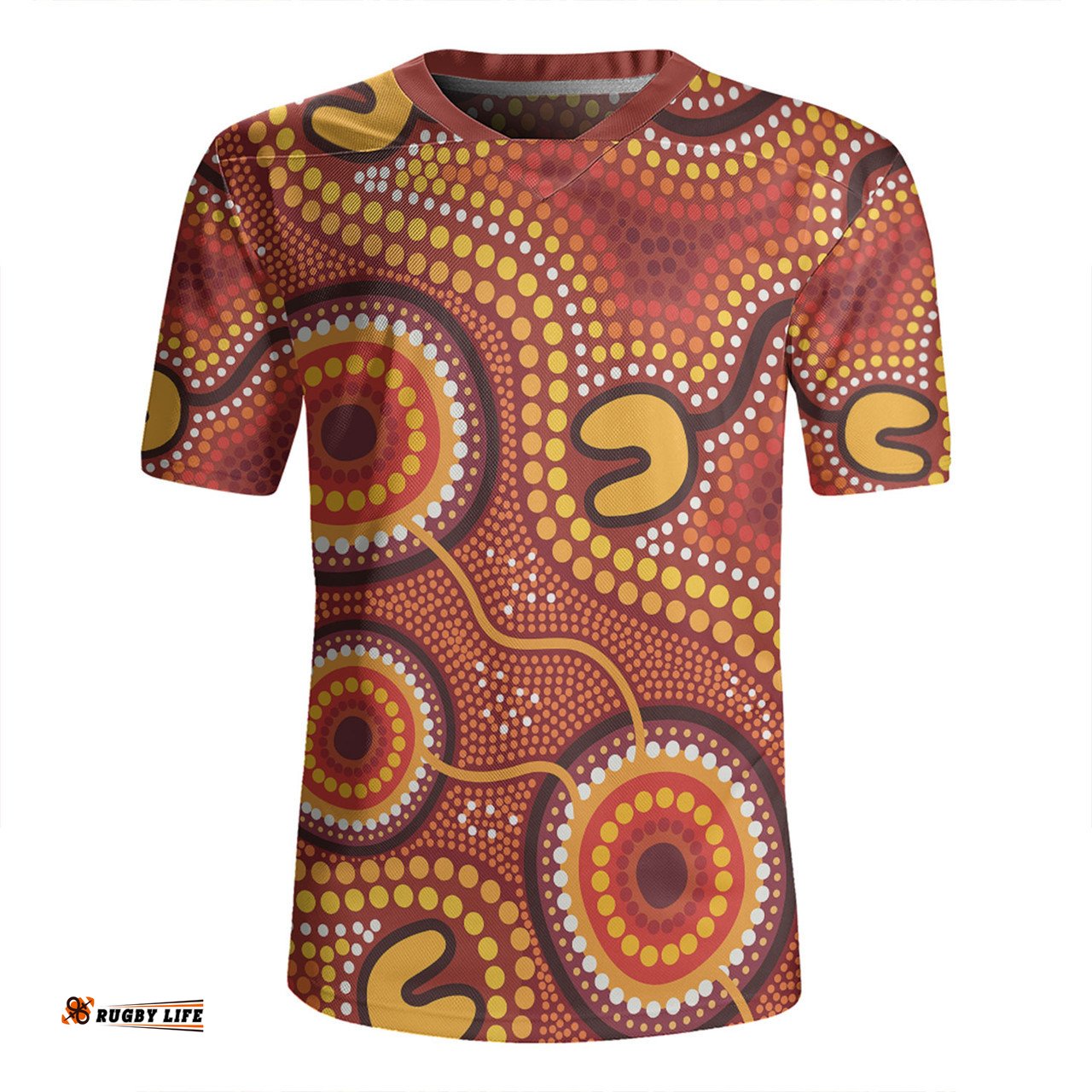 Australia Aboriginal V-Neck Rugby Jerseys - Connection Concept Dot Aboriginal Colorful Painting V-Neck Rugby Jerseys