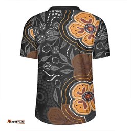 Australia Aboriginal V-Neck Rugby Jerseys - Aboriginal Dot Art With Bush Flowers V-Neck Rugby Jerseys