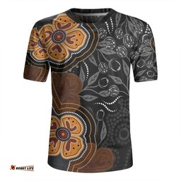 Australia Aboriginal V-Neck Rugby Jerseys - Aboriginal Dot Art With Bush Flowers V-Neck Rugby Jerseys