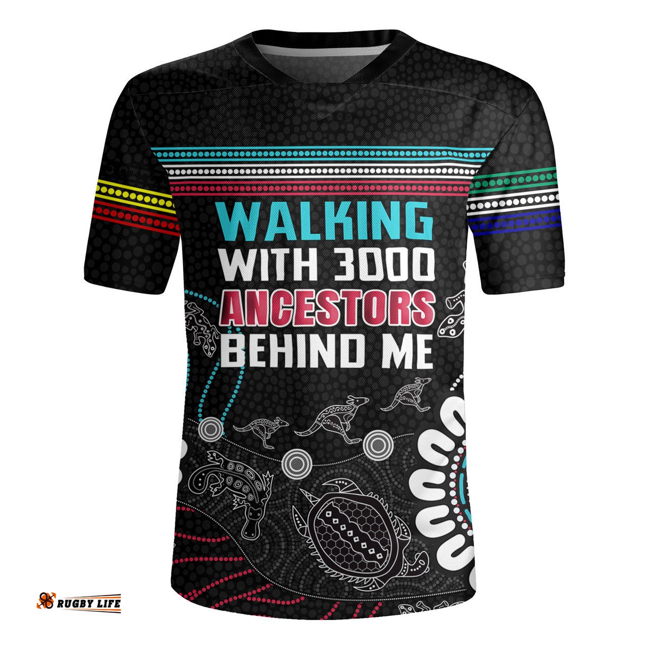 Australia Aboriginal V-Neck Rugby Jerseys - Walking with 3000 Ancestors Behind Me Black V-Neck Rugby Jerseys