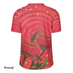 Australia Aboriginal V-Neck Rugby Jerseys - Red Aboriginal Art With Eucalyptus Flowers V-Neck Rugby Jerseys