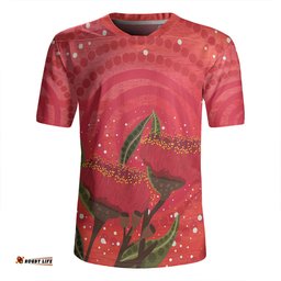 Australia Aboriginal V-Neck Rugby Jerseys - Red Aboriginal Art With Eucalyptus Flowers V-Neck Rugby Jerseys