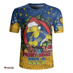 Parramatta Eels Christmas Custom V-Neck Rugby Jerseys - Merry Christmas Our Beloved Team With Aboriginal Dot Art Pattern V-Neck Rugby Jerseys